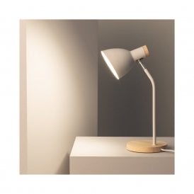 Edit Luxo Single Light Desk Lamp in White And Wood Finish
