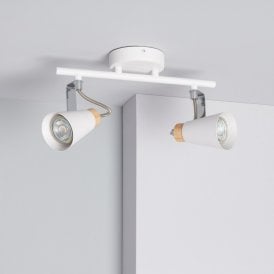 Edit Mara 2 Light Ceiling Spotlight Bar Fitting in White And Wood Finish