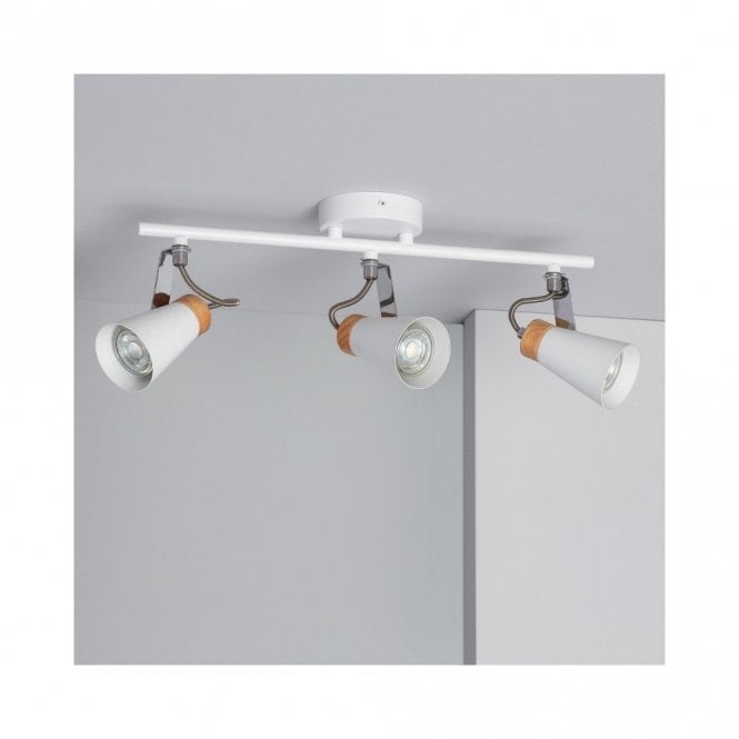 Edit Lighting Edit Mara 3 Light Ceiling Spotlight Bar Fitting in White And Wood Finish