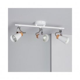Edit Mara 3 Light Ceiling Spotlight Bar Fitting in White And Wood Finish