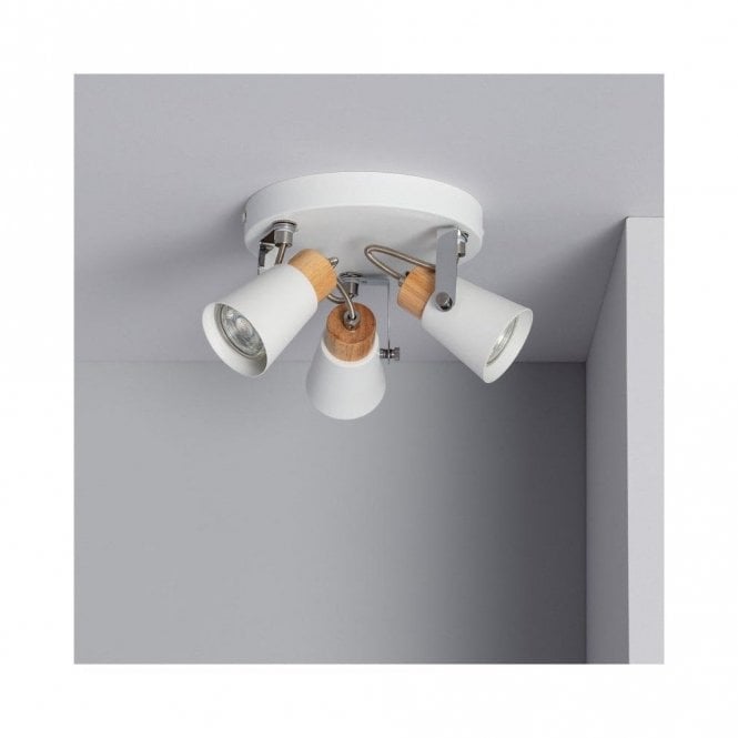 Edit Lighting Edit Mara 3 Light Ceiling Spotlight Plate in White And Wood Finish