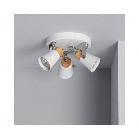 Edit Mara 3 Light Ceiling Spotlight Plate in White And Wood Finish