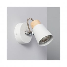 Edit Mara Single Spotlight Fitting in White And Wood Finish