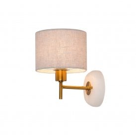 Edit Marble Single Light Wall Fitting In Brass Finish With Natural Fabric Shade