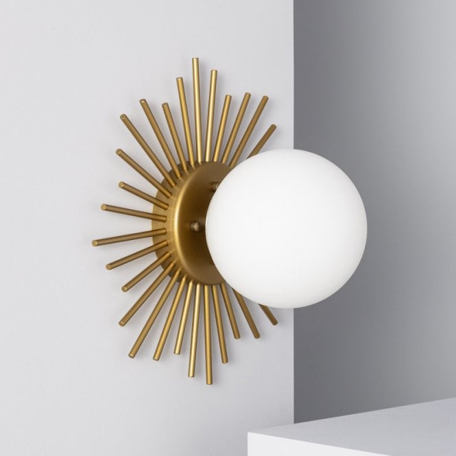 Edit Lighting Edit Moon Single Light Flush Wall Fitting in Gold finish With Opal Glass Shade