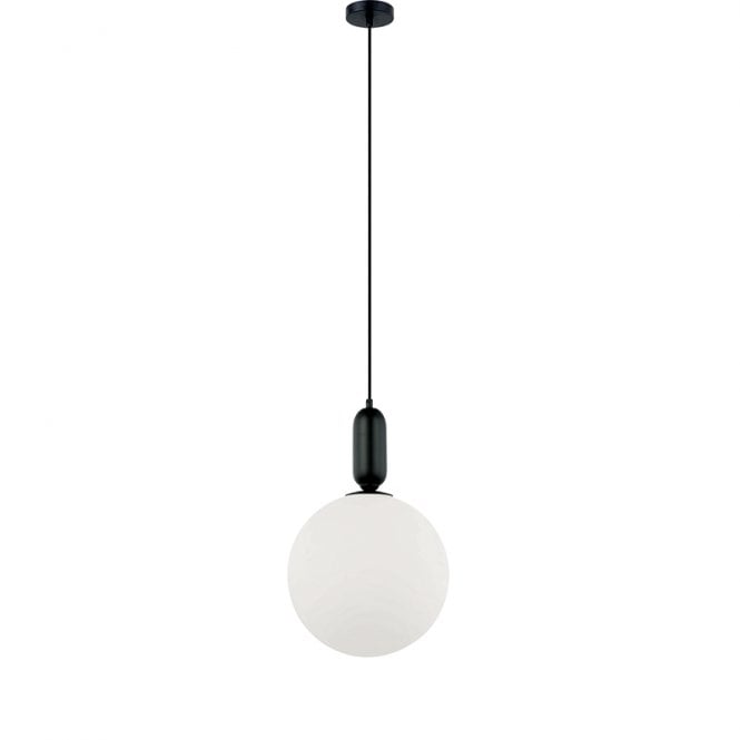 Edit Lighting Edit Neptune Single Light Ceiling Pendant In Black Finish With Opal Glass