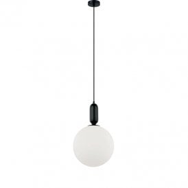 Edit Neptune Single Light Ceiling Pendant In Black Finish With Opal Glass