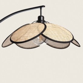 Edit Nirvana Arc Single Light Floor Lamp In Black and Natural Rattan Finish