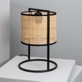 Edit Nirvana Single Light Table Lamp In Black & Natural Rattan Finish