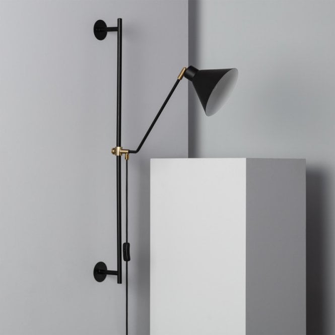 Edit Lighting Edit Oga Single Light Wall Fitting with Plug in Black Finish