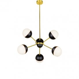 Edit Orbit 6 Arm Ceiling Pendant Light In Black and Gold Finish