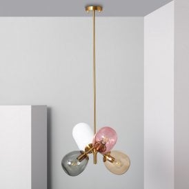 Edit Papallona 4 Light Multi-Arm Pendant in Gold Finish with Multi-Coloured Glass Shades