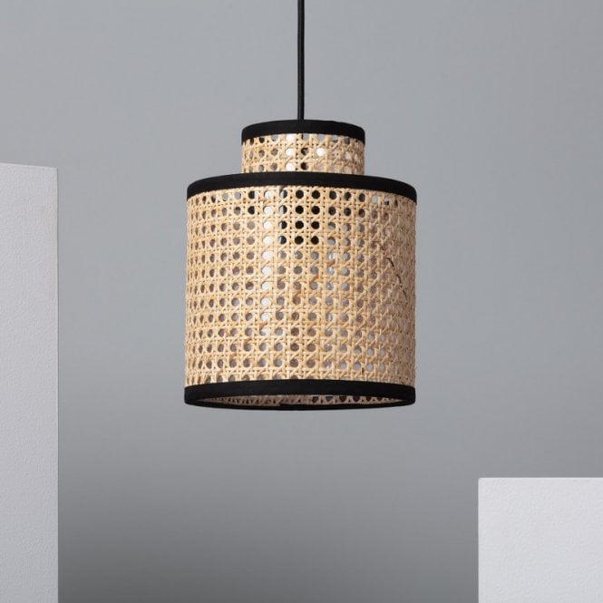 Edit Lighting Edit Piccola Single Light Rattan Ceiling Pendant In Black & Natural Finish