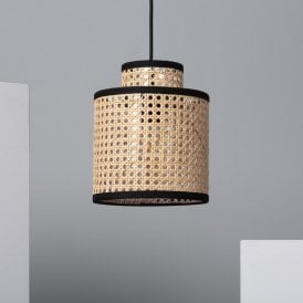 Edit Piccola Single Light Rattan Ceiling Pendant In Black & Natural Finish