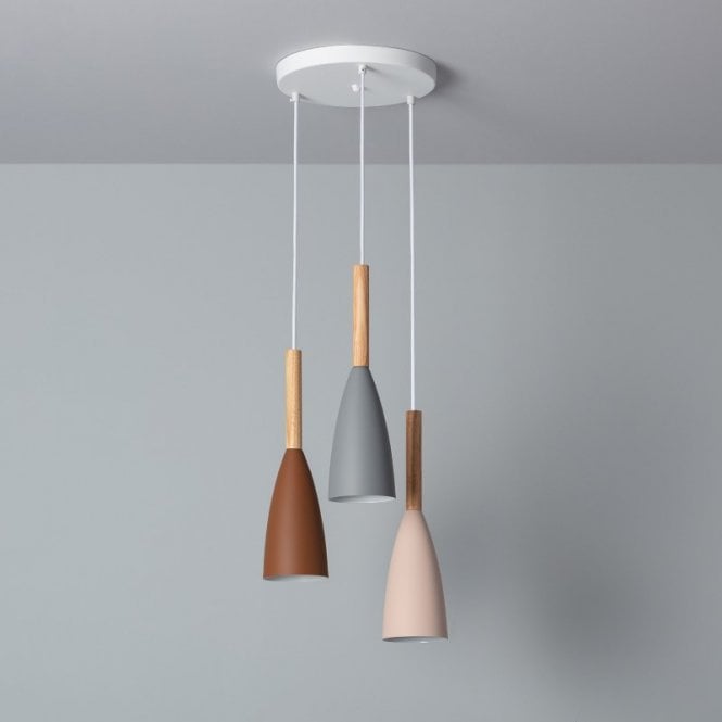 Edit Lighting Edit Rain 3 Light Cluster Ceiling Pendant In Multi-Colour & Wood Finish