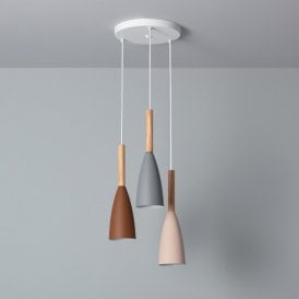 Edit Rain 3 Light Cluster Ceiling Pendant In Multi-Colour & Wood Finish