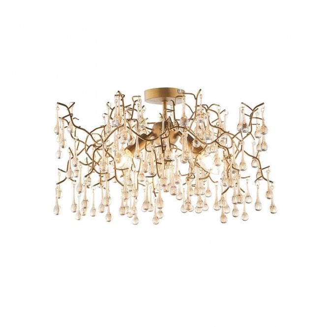 Edit Lighting Edit Rain 3 Light Glass Semi-Flush Ceiling Fitting in Aged Gold Finish