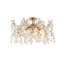 Edit Rain 3 Light Glass Semi-Flush Ceiling Fitting in Aged Gold Finish