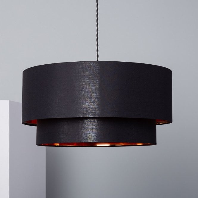 Edit Lighting Edit Reflect Duo Single Light Ceiling Pendant Fitting in Black Finish with Gold Inner