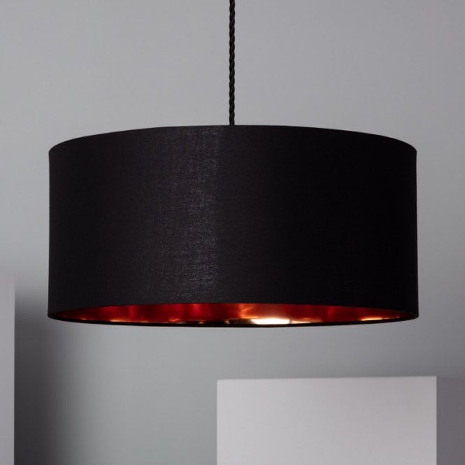 Edit Lighting Edit Reflect Single Light Ceiling Pendant Fitting in Black Finish with Copper Inner