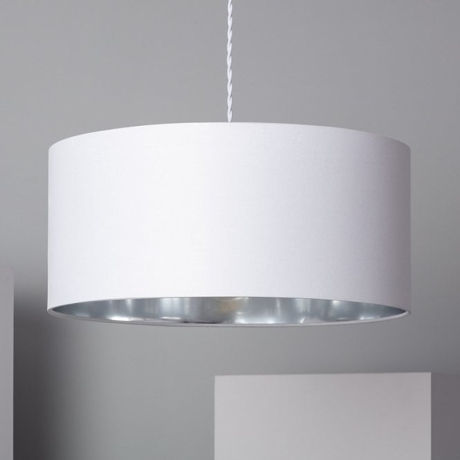 Edit Lighting Edit Reflect Single Light Ceiling Pendant Fitting in White Finish with Silver Inner