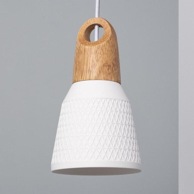 Edit Lighting Edit Retilles Single Light Ceiling Pendant In White & Wood Finish