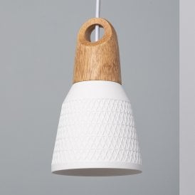 Edit Retilles Single Light Ceiling Pendant In White & Wood Finish