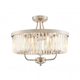Edit Rosewood 3 Light Glass Semi Flush Chandelier in Bright Nickel Finish