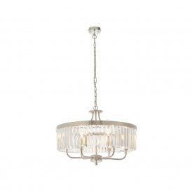 Edit Rosewood 6 Light Glass Chandelier in Bright Nickel Finish