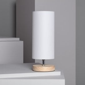 Edit Roundi Haarle Single Light Table Lamp in White Finish with Wood Detail