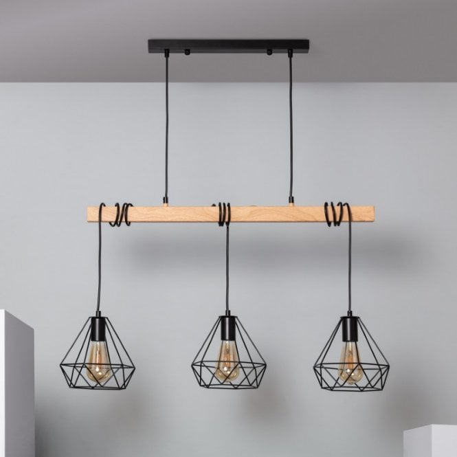 Edit Lighting Edit Sardo 3 Light Bar Ceiling Pendant In Black & Wood Finish
