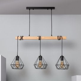 Edit Sardo 3 Light Bar Ceiling Pendant In Black & Wood Finish