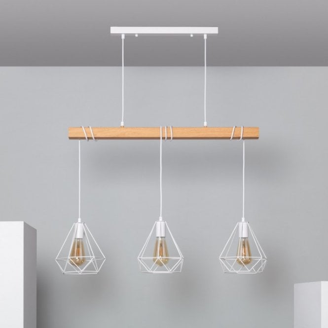 Edit Lighting Edit Sardo 3 Light Geometric Ceiling Bar Pendant In White & Wood Finish