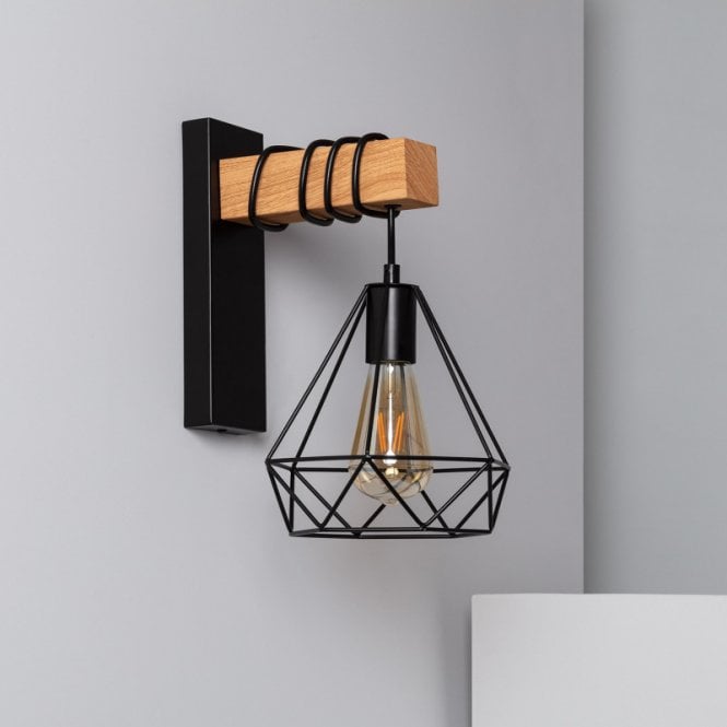 Edit Lighting Edit Sardo Single Light Wall Fitting in Black And Wood Finish