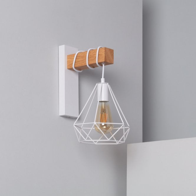 Edit Lighting Edit Sardo Single Light Wall Fitting in White And Wood Finish
