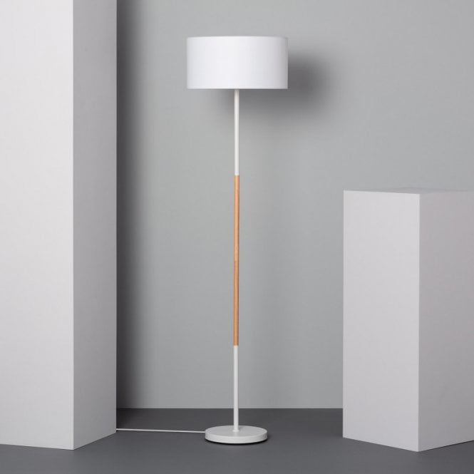 Edit Lighting Edit Silinda Single Light Metal Floor Lamp In White & Wood Finish