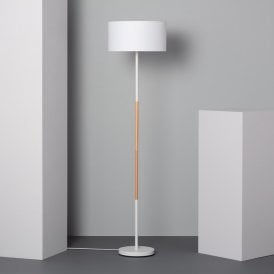 Edit Silinda Single Light Metal Floor Lamp In White & Wood Finish