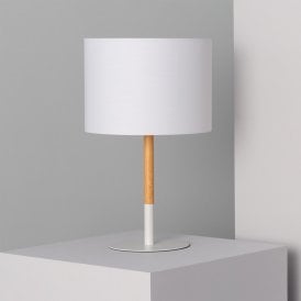 Edit Silinda Single Light Metal Table Lamp In White & Wood Finish