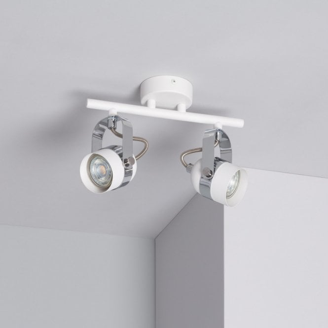Edit Lighting Edit Sinner 2 Light Adjustable Ceiling Spotlight Bar In White & Chrome Finish