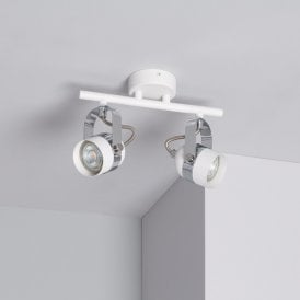 Edit Sinner 2 Light Adjustable Ceiling Spotlight Bar In White & Chrome Finish