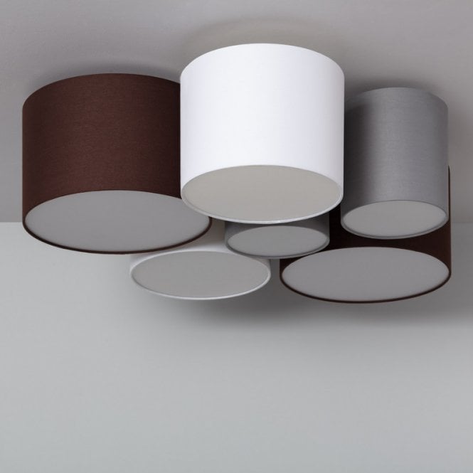 Edit Lighting Edit Tallabo 6 Light Flush Ceiling Fitting In Grey, Brown & White Finish
