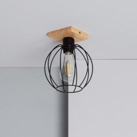 Edit Topka Single Light Flush Ceiling Fitting In Black & Wood Finish