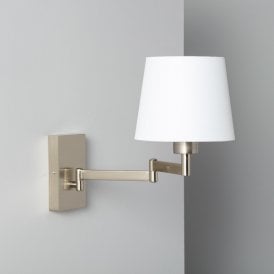 Edit Ugani Single Light Swing Arm Wall Fitting in Chrome Finish with White Fabric Shade