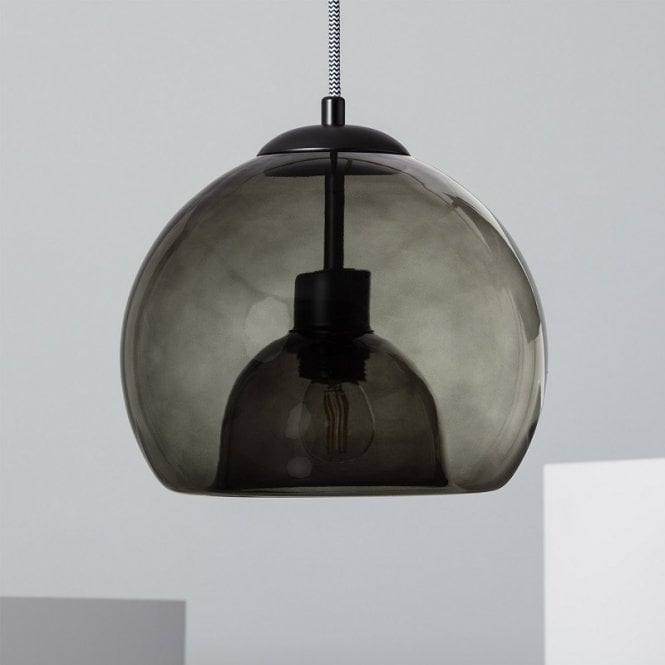 Edit Lighting Edit Vaca Single Light Glass Ceiling Pendant Fitting in Black Finish with Smoked Grey Glass Shade