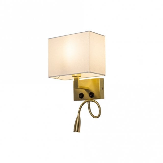 Edit Lighting Edit Waldorf Wall Fitting with LED Reading Light In Brushed Brass Finish And White Shade
