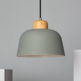 Edit Wawak Single Light Ceiling Pendant Fitting in Green Finish with Wood Detail