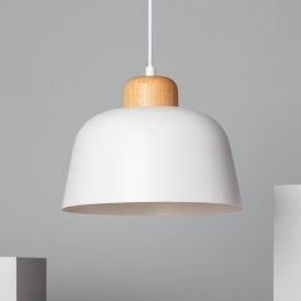 Edit Wawak Single Light Ceiling Pendant In White & Wood Finish