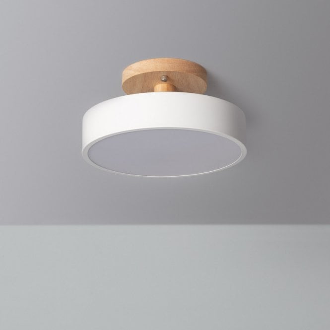 Edit Lighting Edit Whisty Colour Selectable LED Semi-Flush Ceiling Light In White & Wood Finish