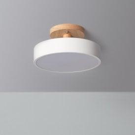 Edit Whisty Colour Selectable LED Semi-Flush Ceiling Light In White & Wood Finish