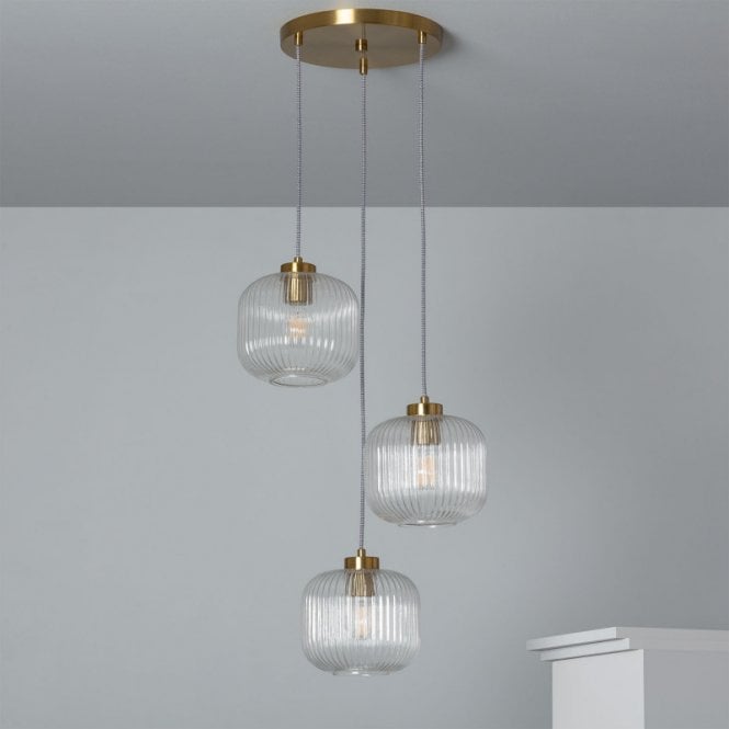 Edit Lighting Edit Wilde 3 Light Glass Cluster Ceiling Pendant In Gold Finish With Clear Glass